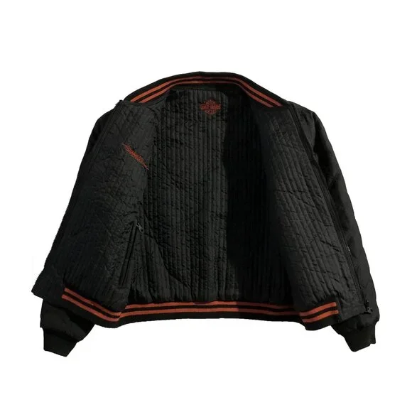Vtg Harley Davidson Jacket Unisex XL Black Insulated Quilted Reversible Bomber